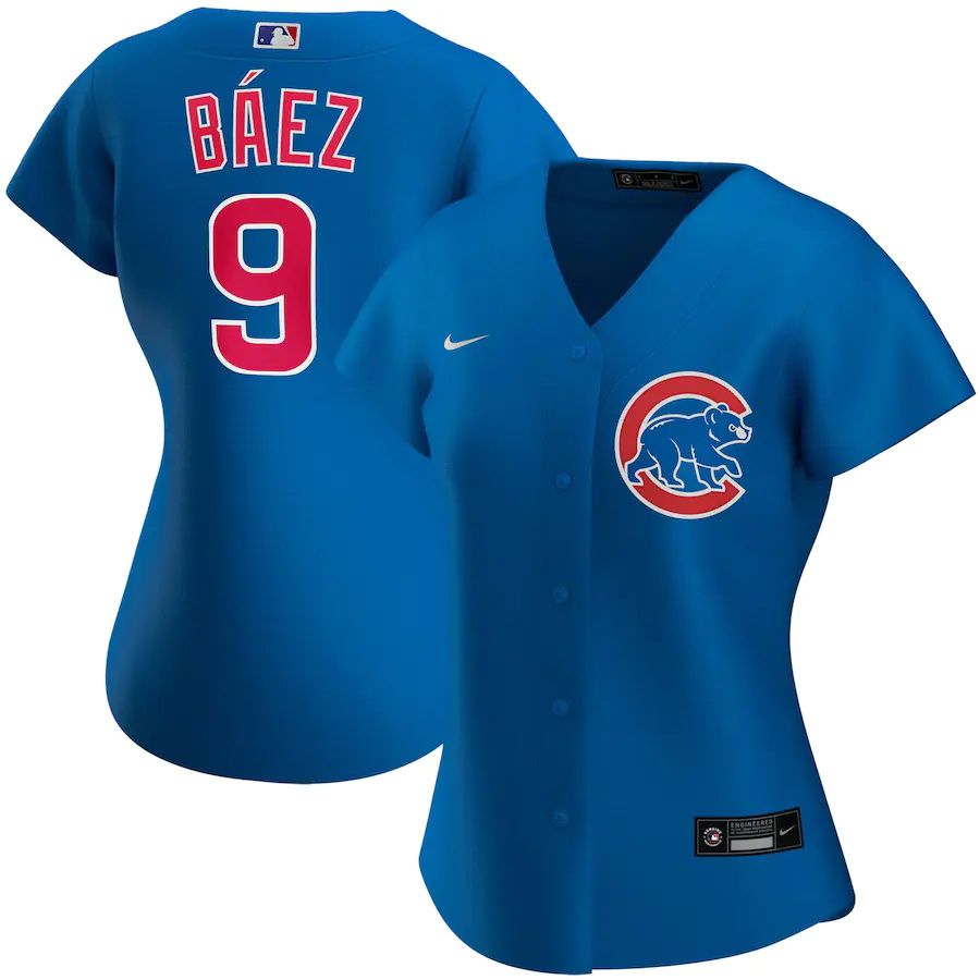 Womens Chicago Cubs #9 Javier Baez Nike Royal Alternate Replica Player MLB Jerseys->women mlb jersey->Women Jersey
